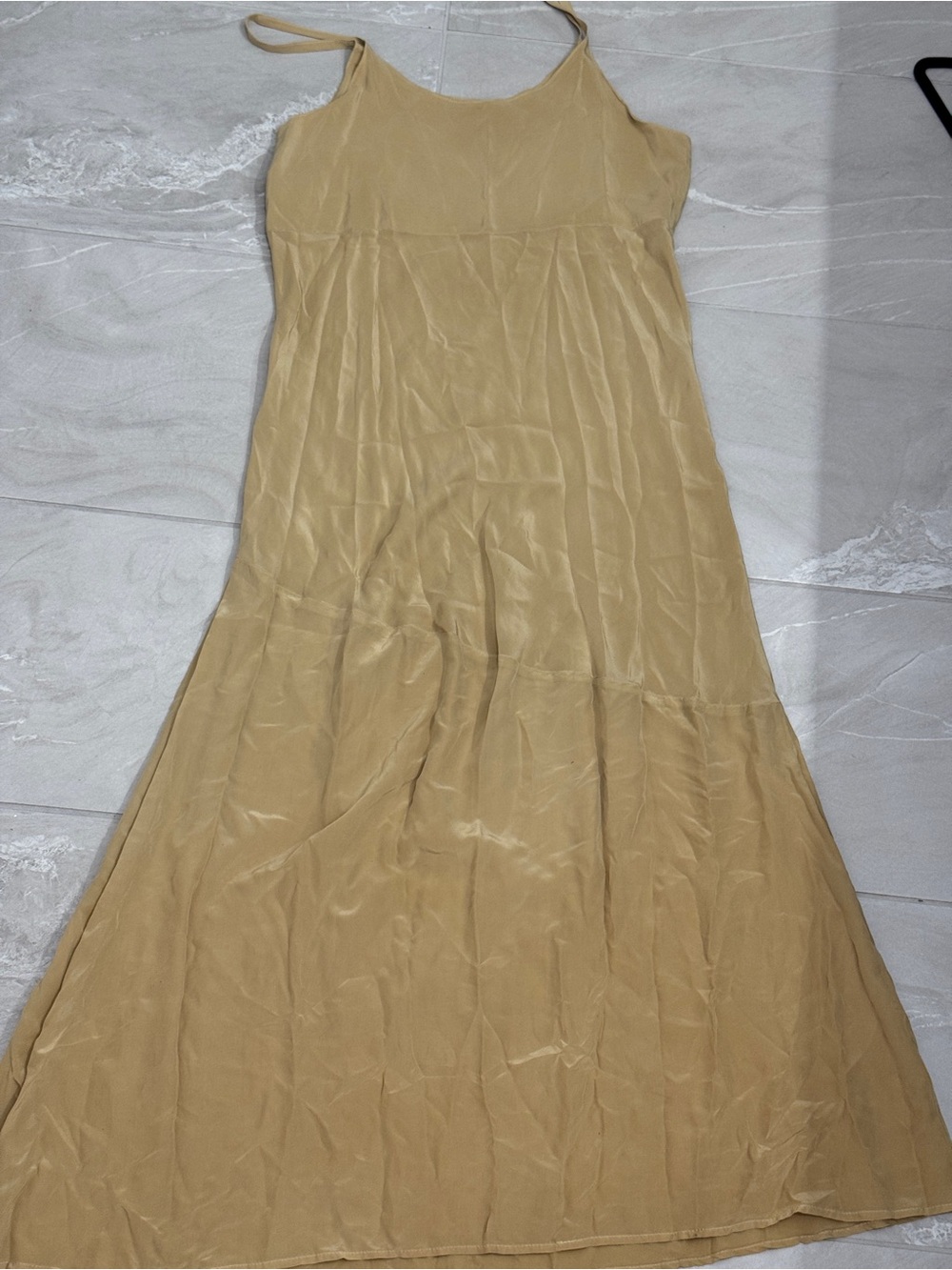 Vintage URU by Kristine St. Rrik Textured Crinkle Silk Maxi Slip Dress Gold OS